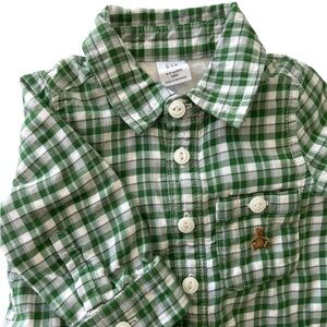 Baby GAP White and Green Checkered Button-Down Onesie